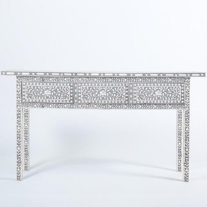 Bone Inlay 6 Drawer Chest in Greek Key/Black