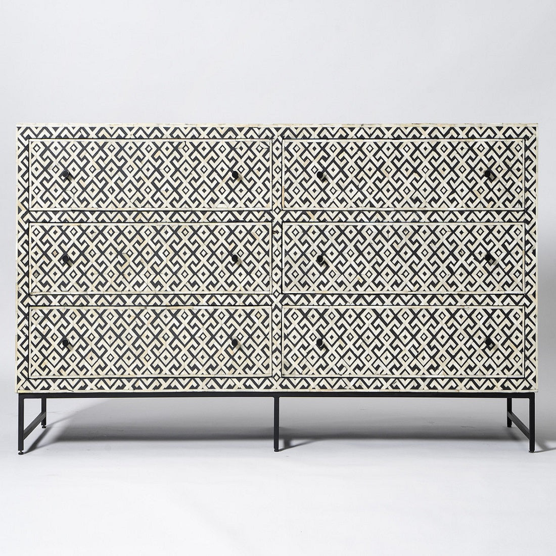 Bone Inlay 6 Drawer Chest in Greek Key/Grey