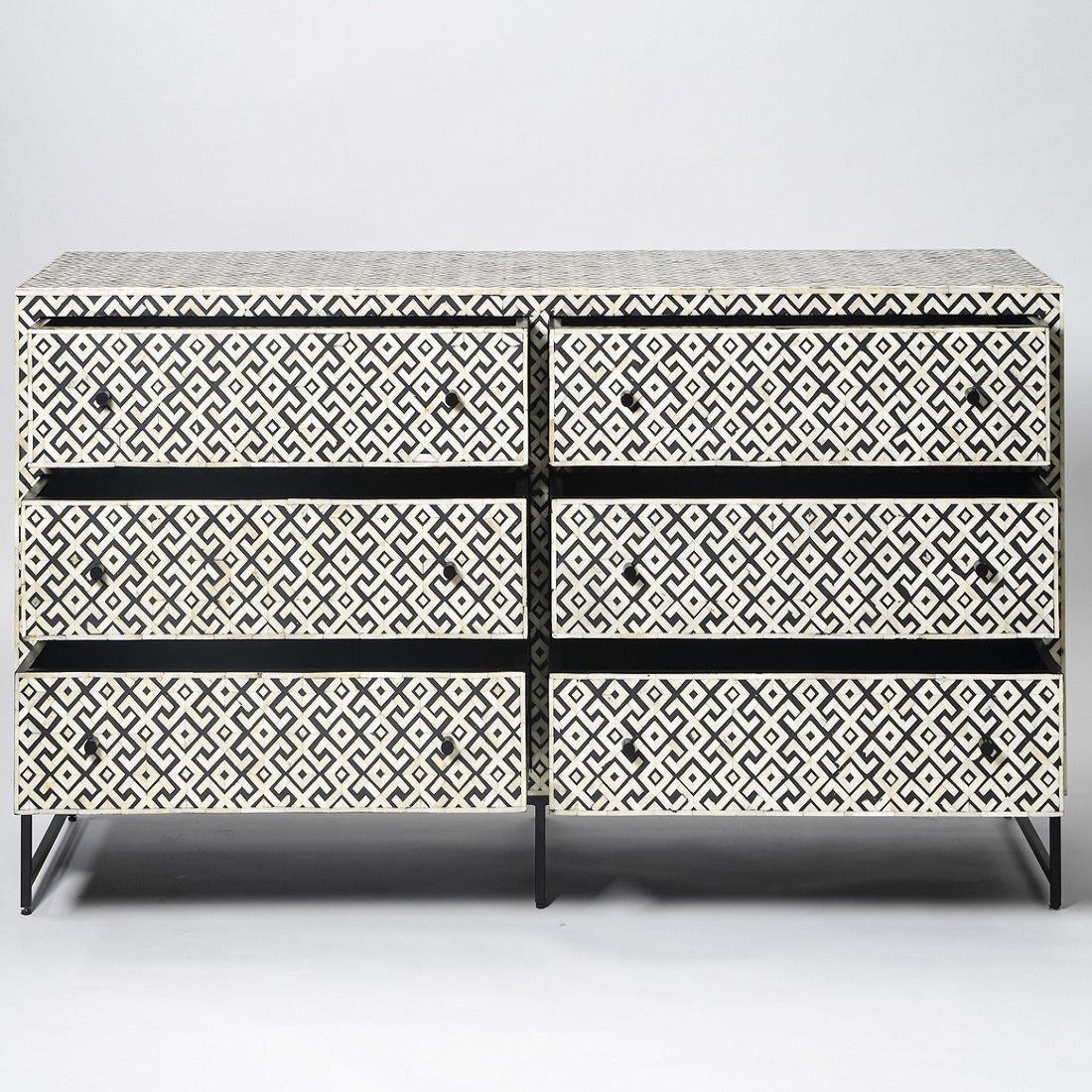 Bone Inlay 6 Drawer Chest in Greek Key/Grey