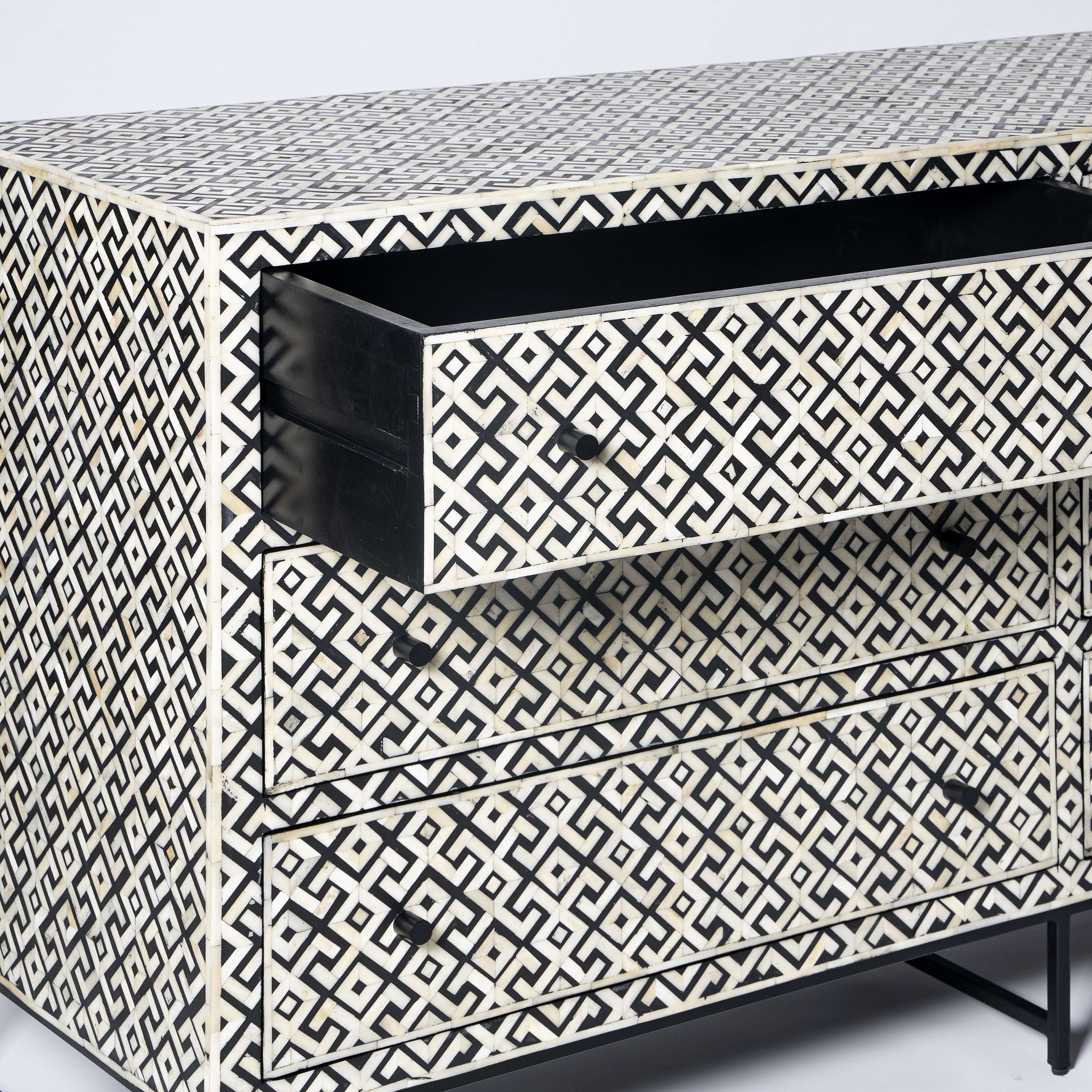 Bone Inlay 6 Drawer Chest in Greek Key/Grey