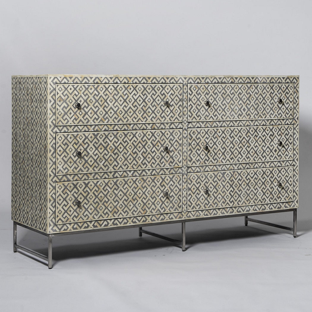 Bone Inlay 3 Drawer Console in Honeycomb/Black