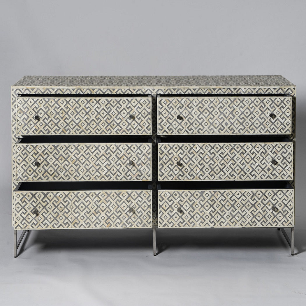 Bone Inlay 3 Drawer Console in Honeycomb/Black