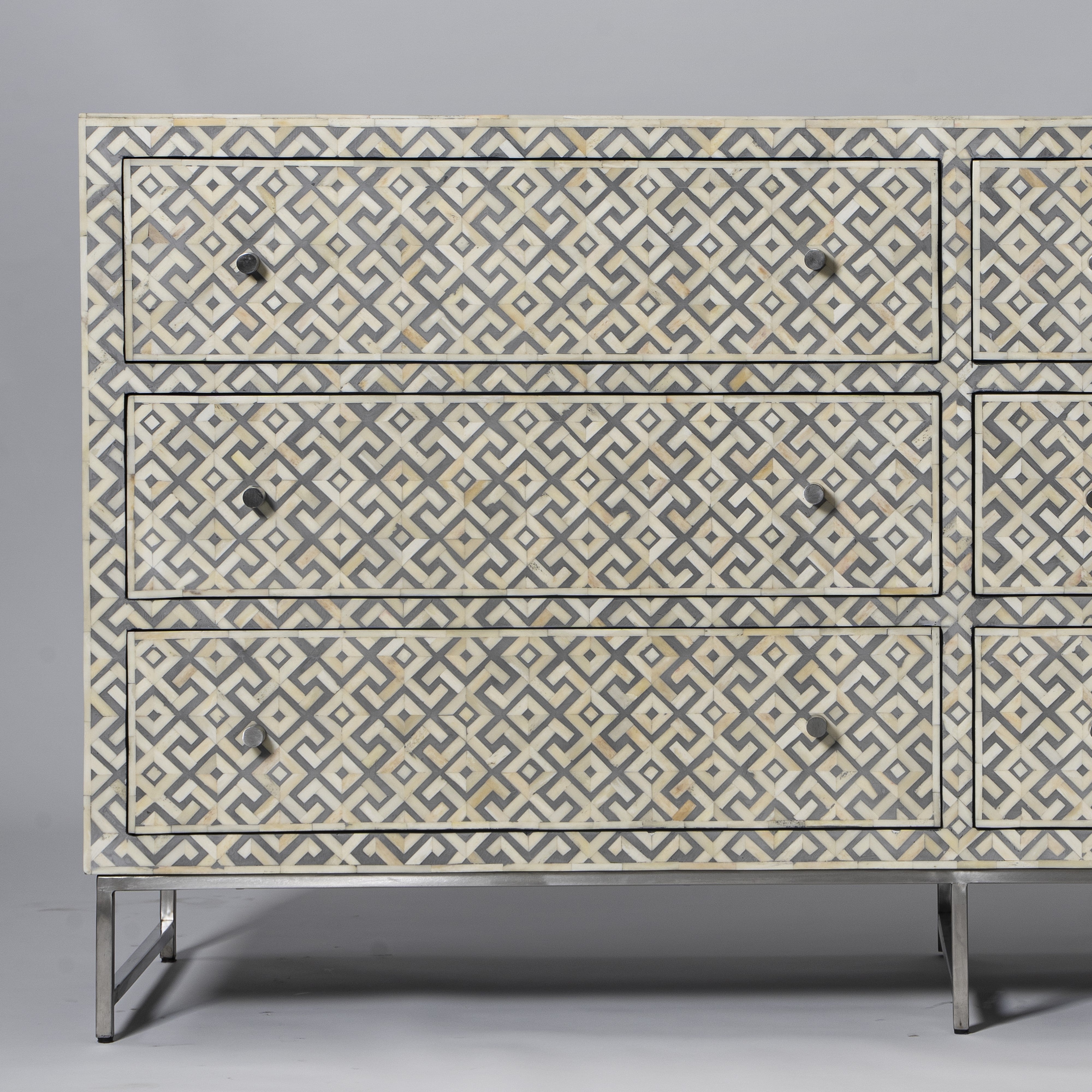Bone Inlay 3 Drawer Console in Honeycomb/Black