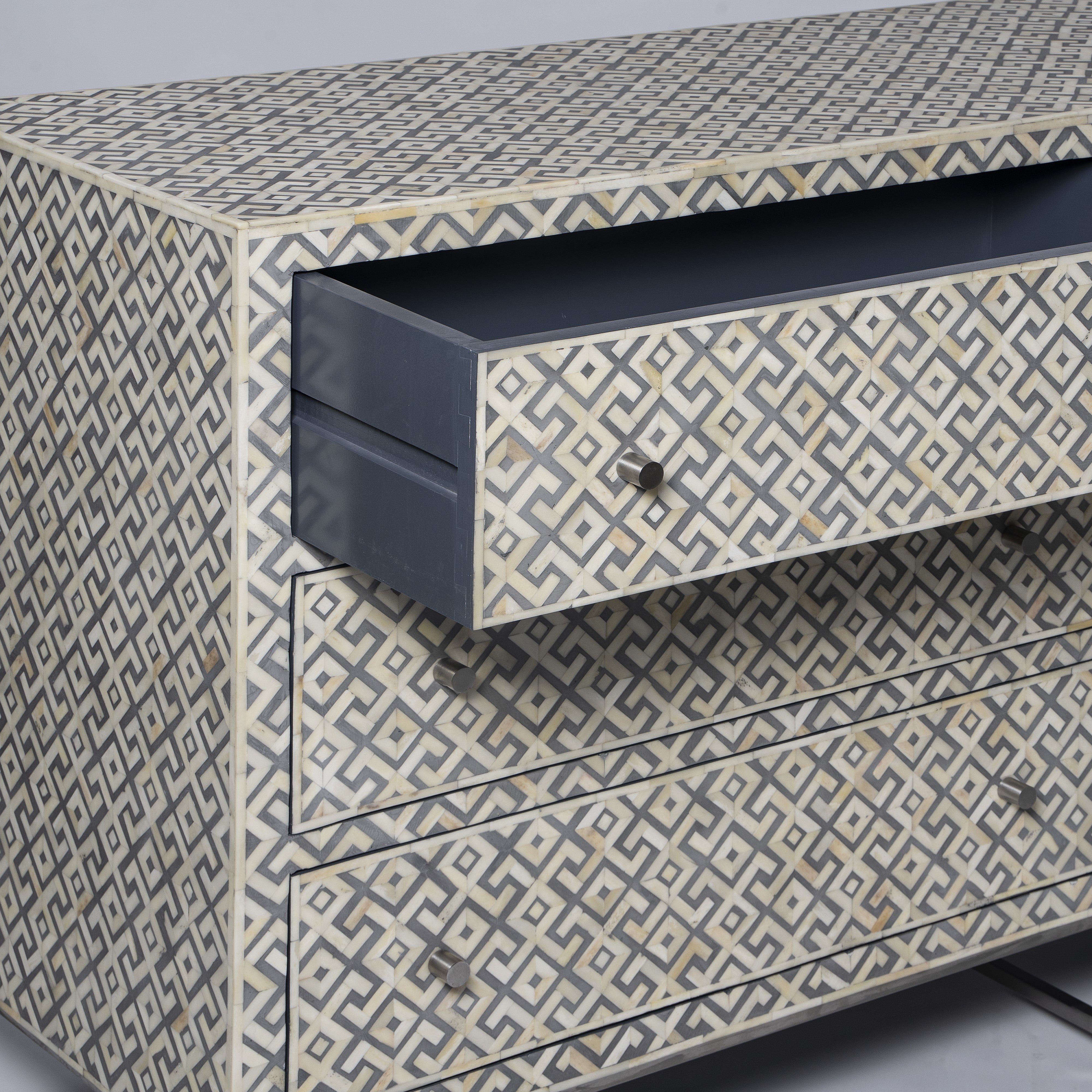 Bone Inlay 3 Drawer Console in Honeycomb/Black