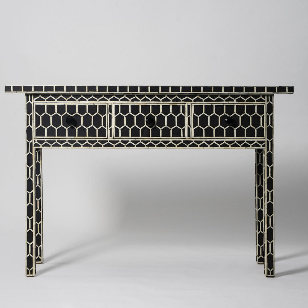 Bone Inlay 3 Drawer Console in Honeycomb/Grey