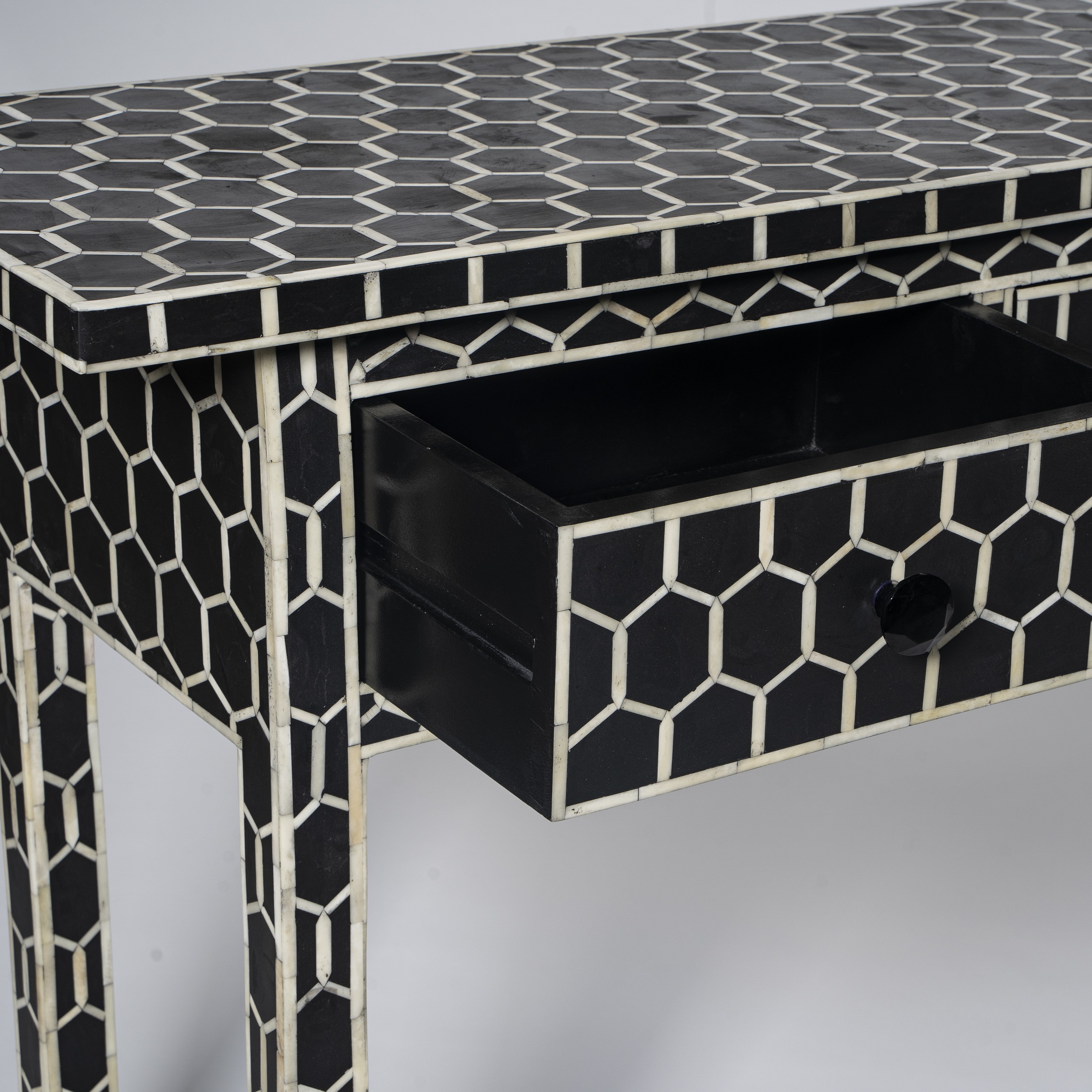 Bone Inlay 3 Drawer Console in Honeycomb/Grey