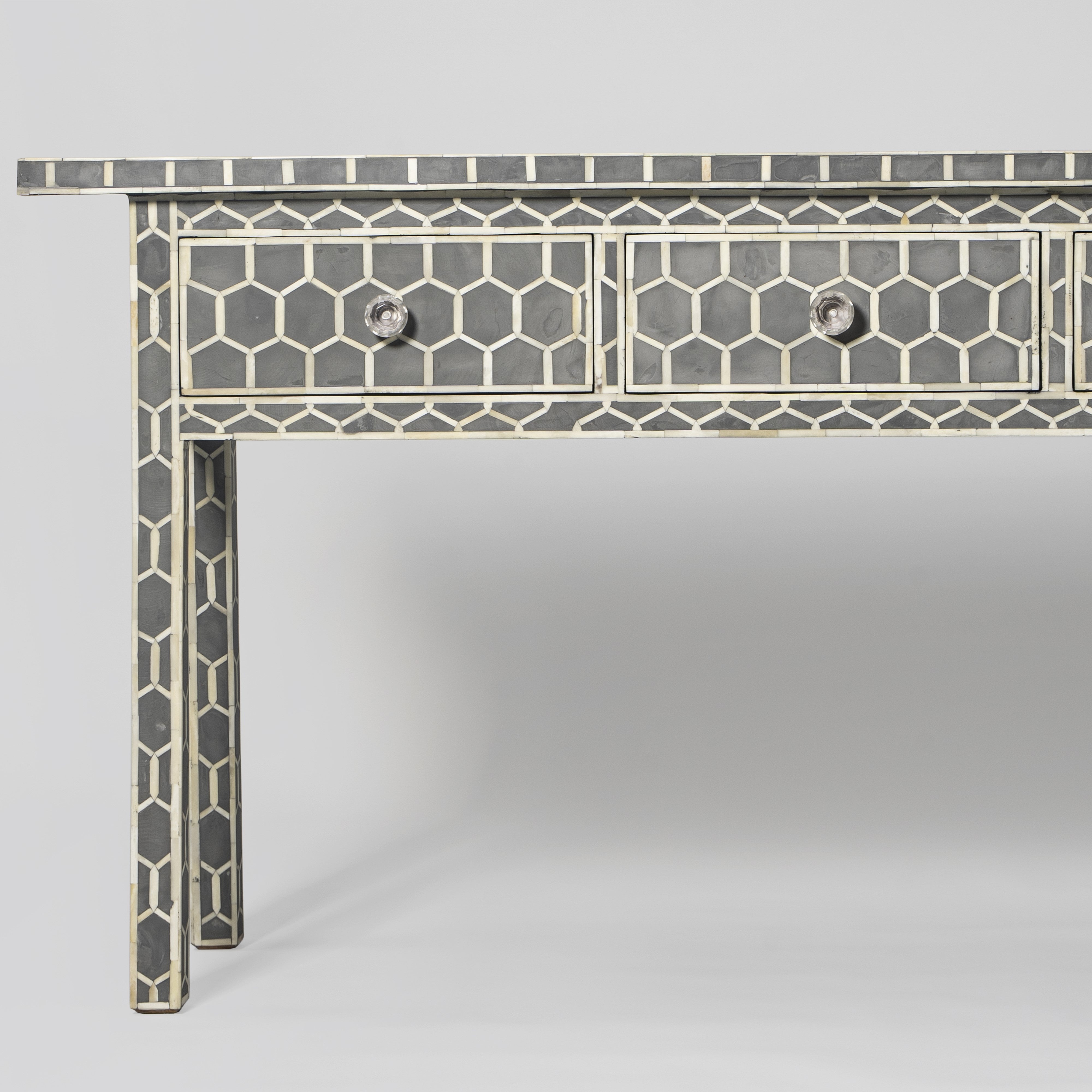 Bone Inlay 3 Drawer Console in Greek Key/Black
