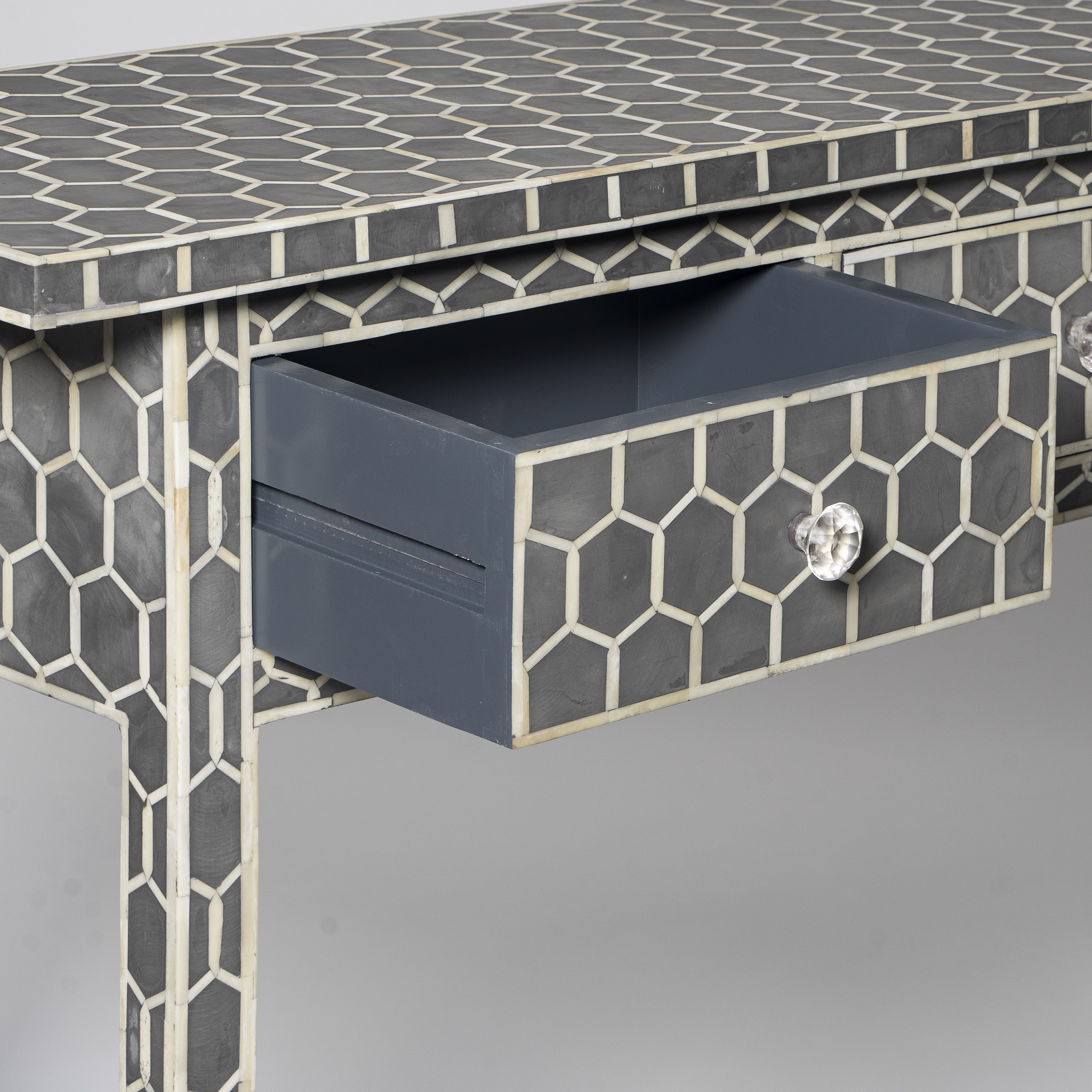 Bone Inlay 3 Drawer Console in Greek Key/Black