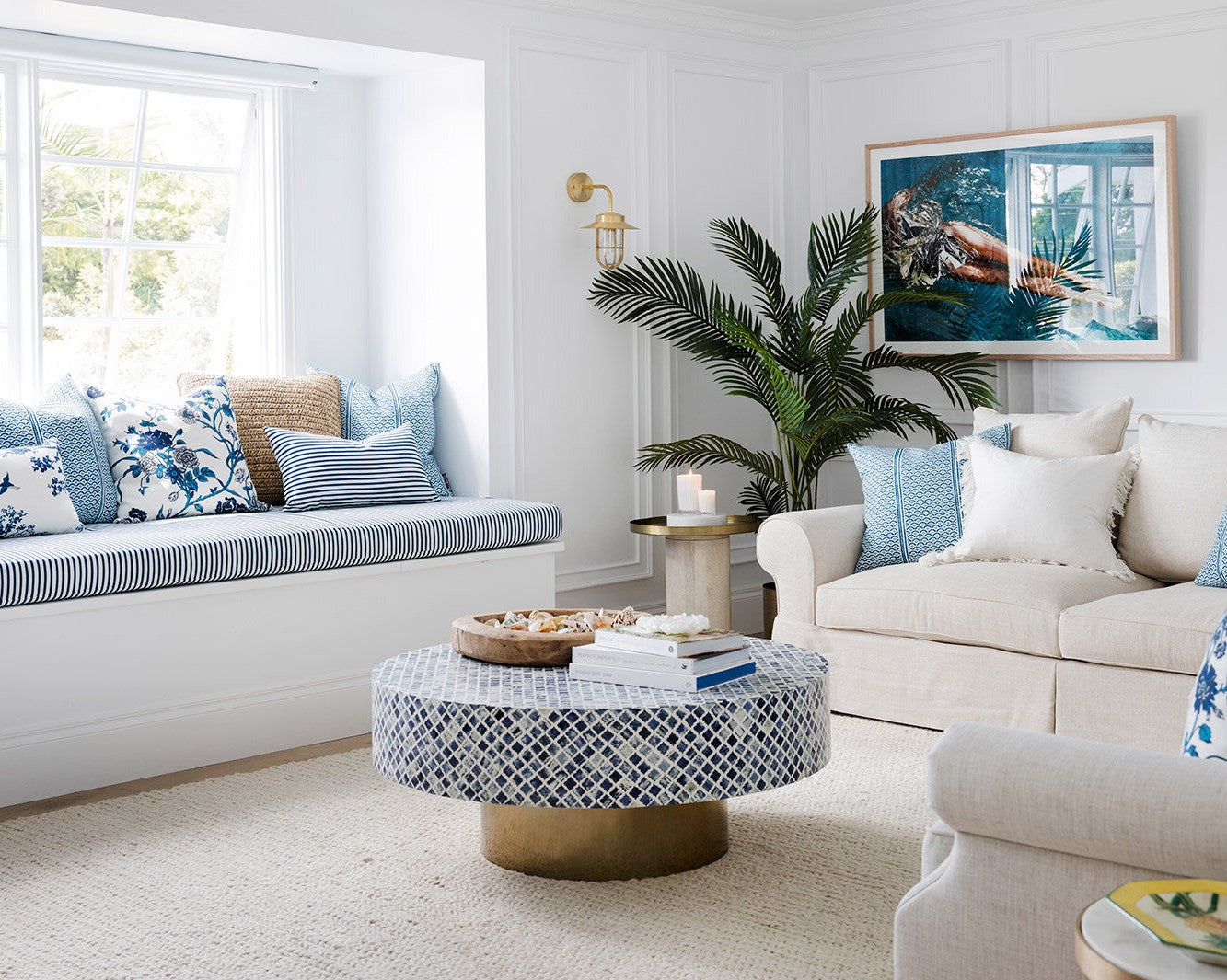 Bone Inlay Hannah Coffee Table in Blue