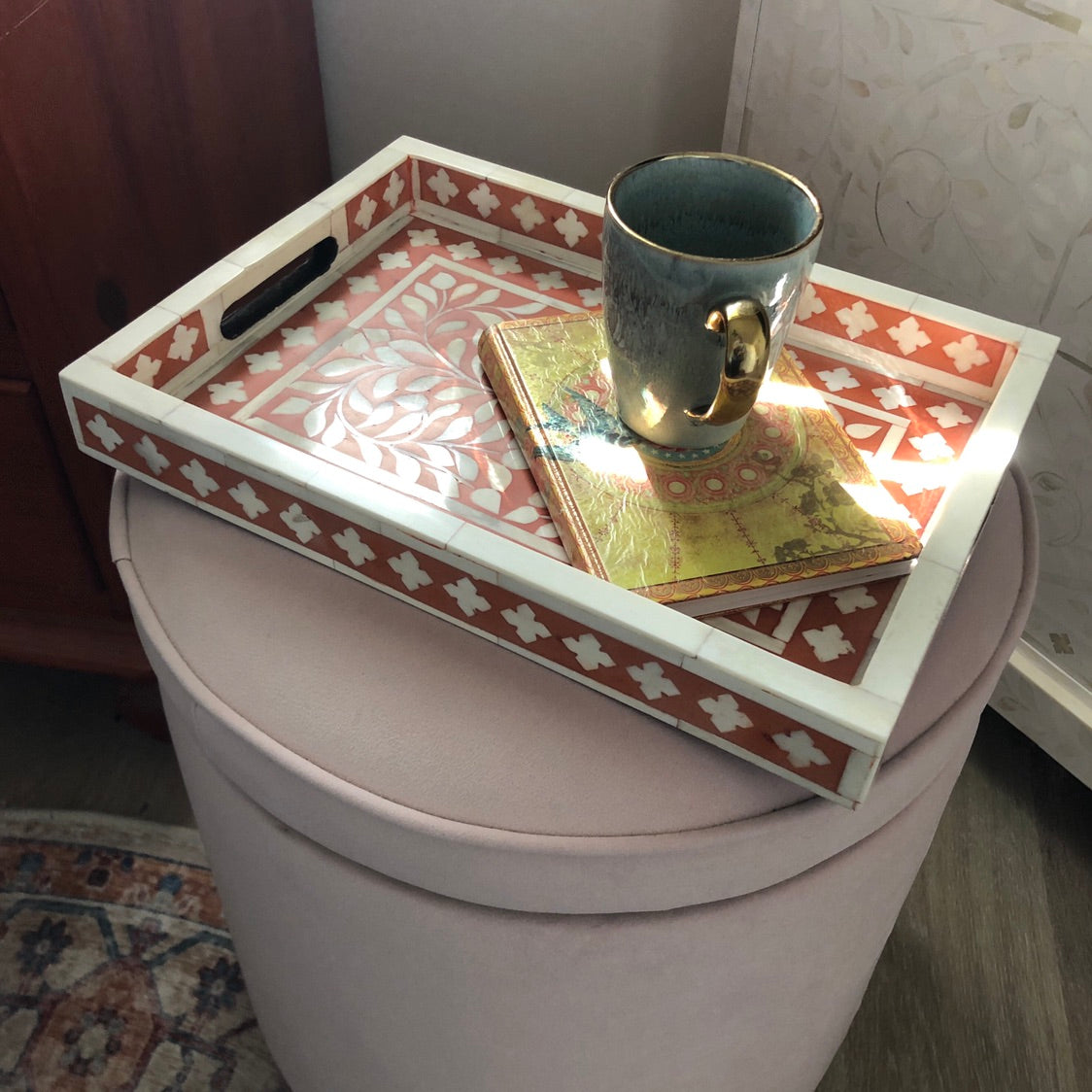 Bone Inlay Rectangular Tray in Ochre