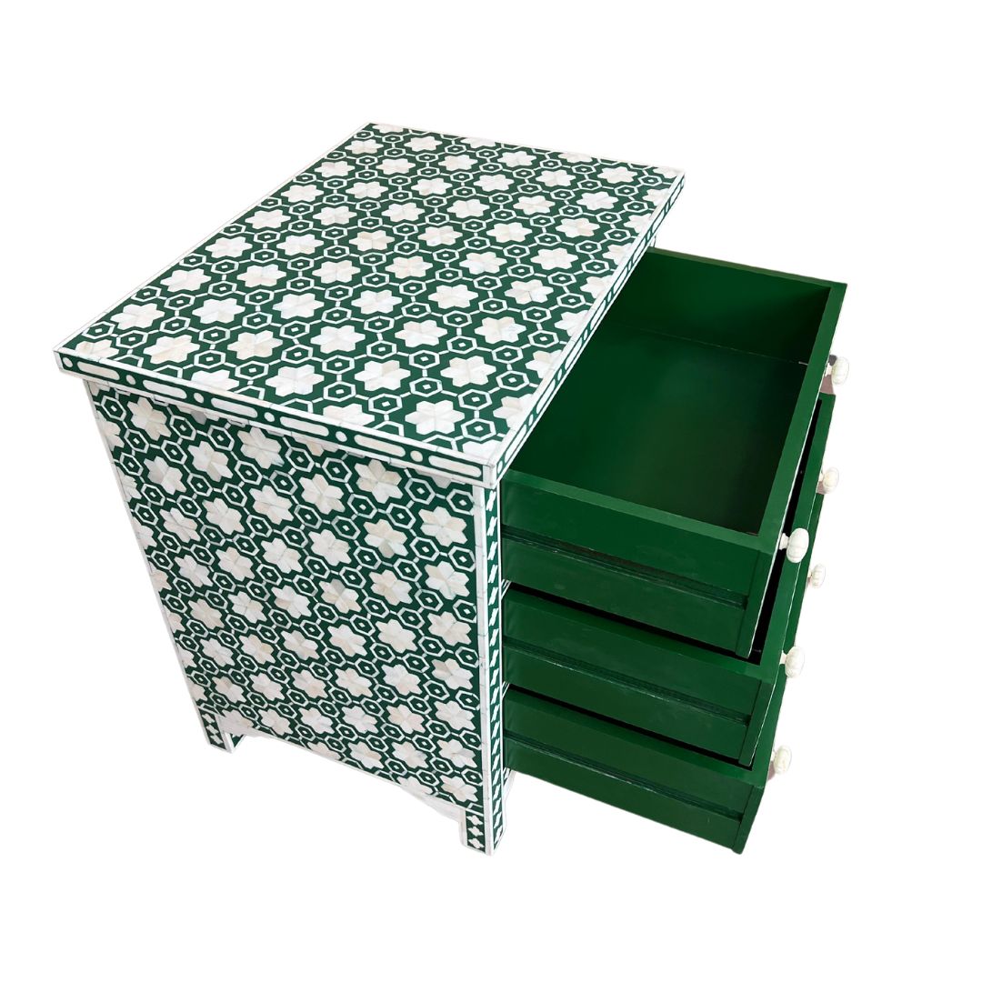 Garland Bone Inlay Upsized Bedside Table in Green