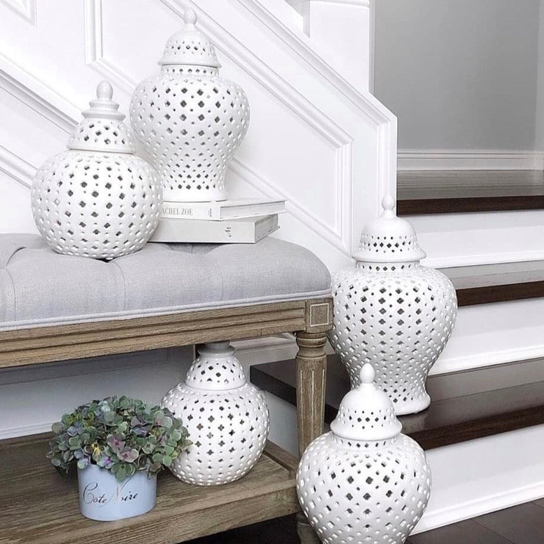 Miccah Temple Jar In White - Large