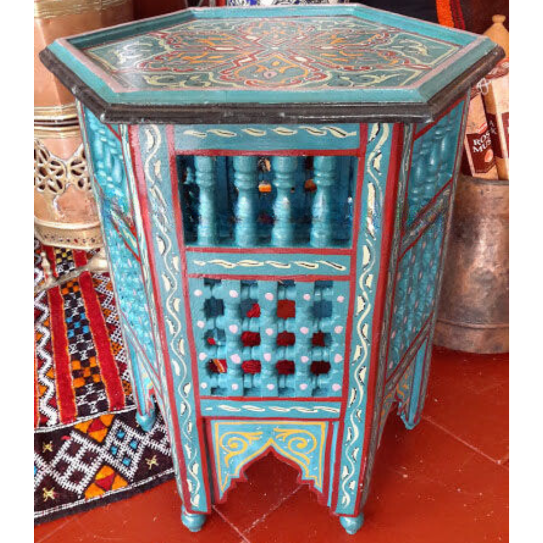 Handpainted Moroccan Octagonal Side Table