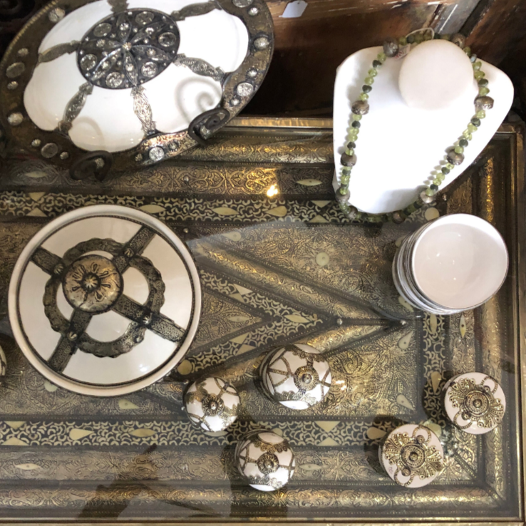 Safi Bowl with Silver Nickel Embellishments in White