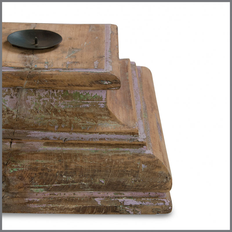 Vintage Wooden Pillar Candle Holder