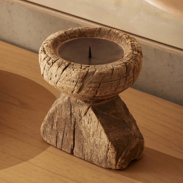 Bleached Timber Candle Holder