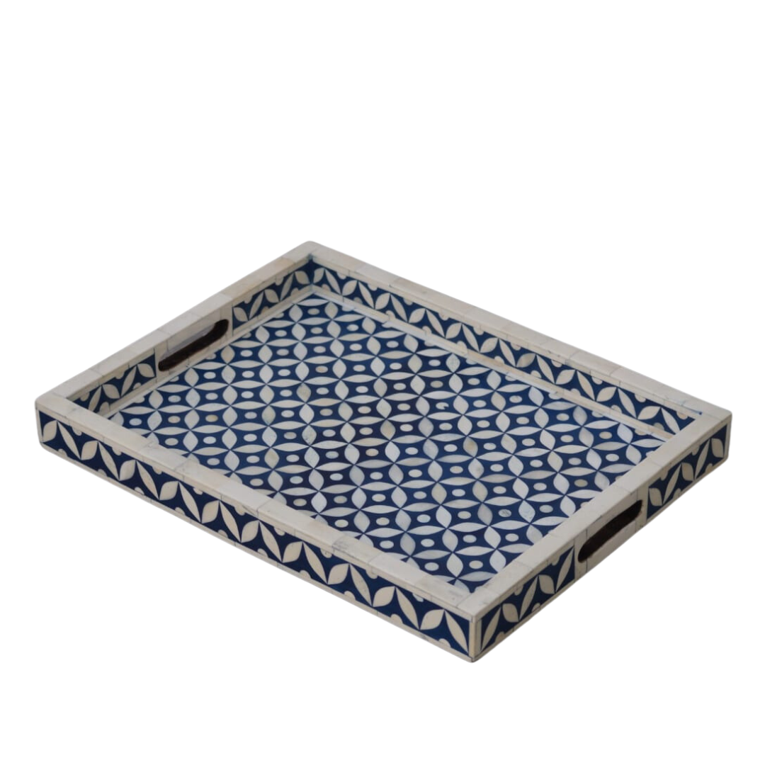Bone Inlay Rectangular Tray in Celtic/ Blue