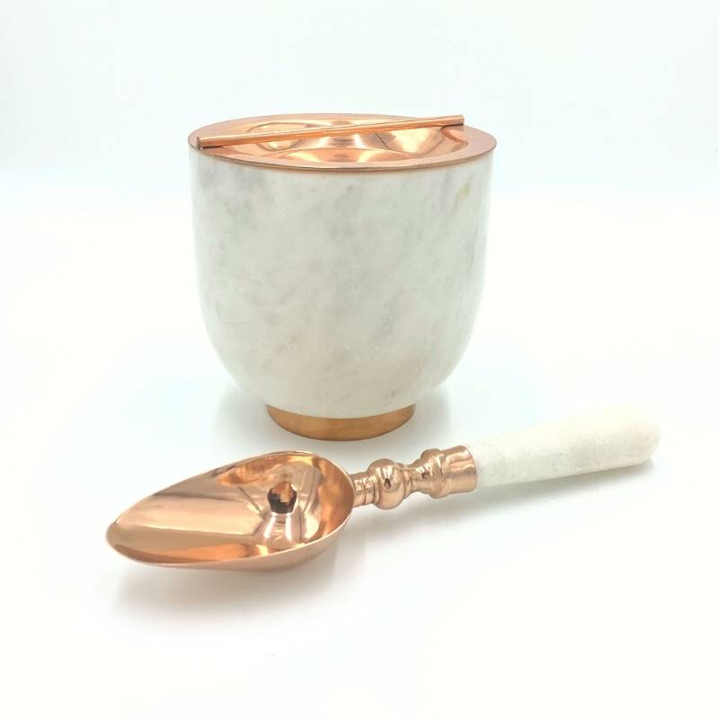 Manhattan Copper Marble Ice Scoop and Ice Bucket with Lid Set