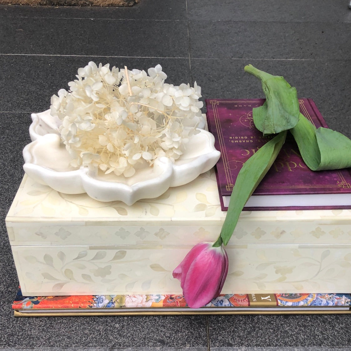 Zohi Interiors Signature Collection : Mother of Pearl Inlay Box in Floral/White