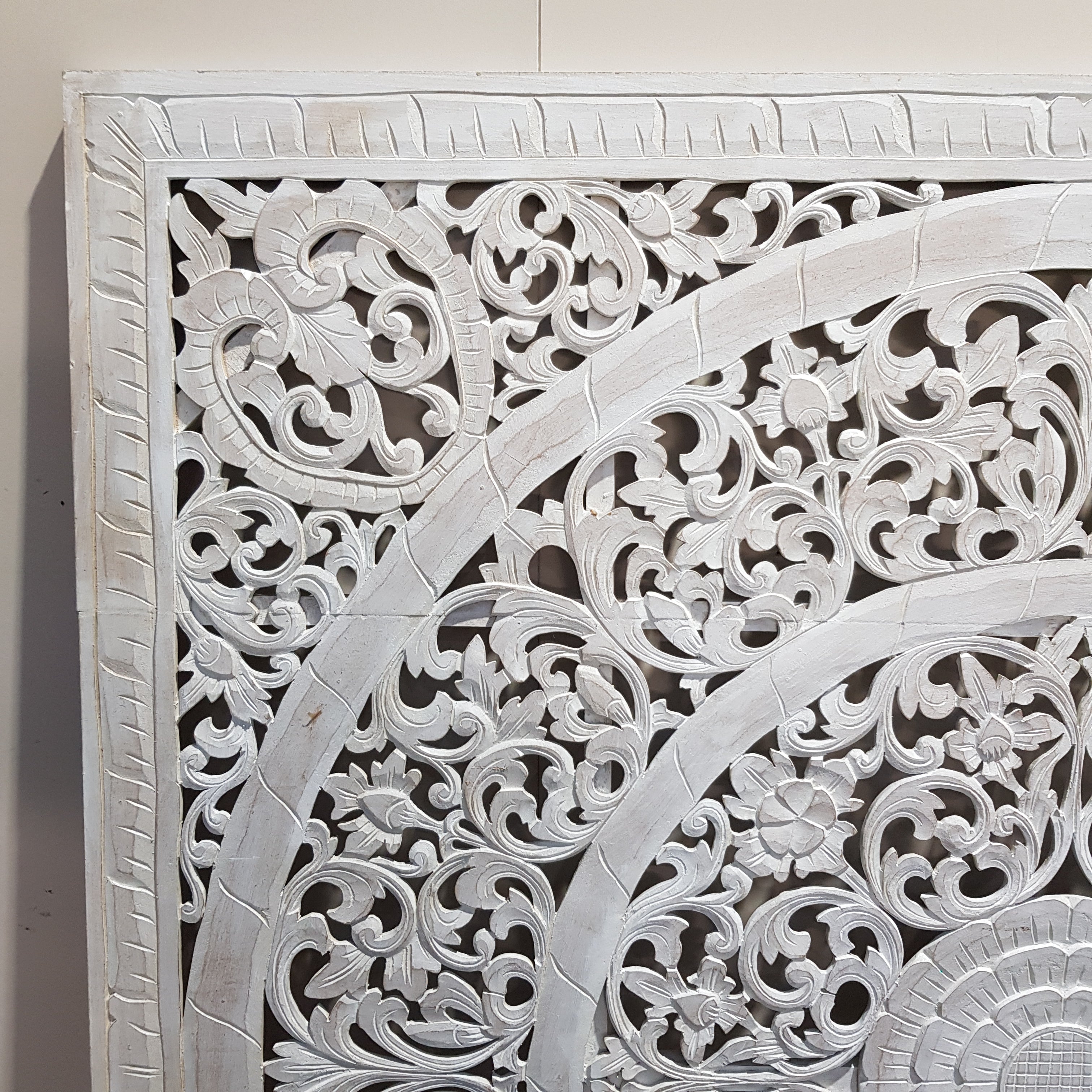 Carved Square Cutout Bedhead in White