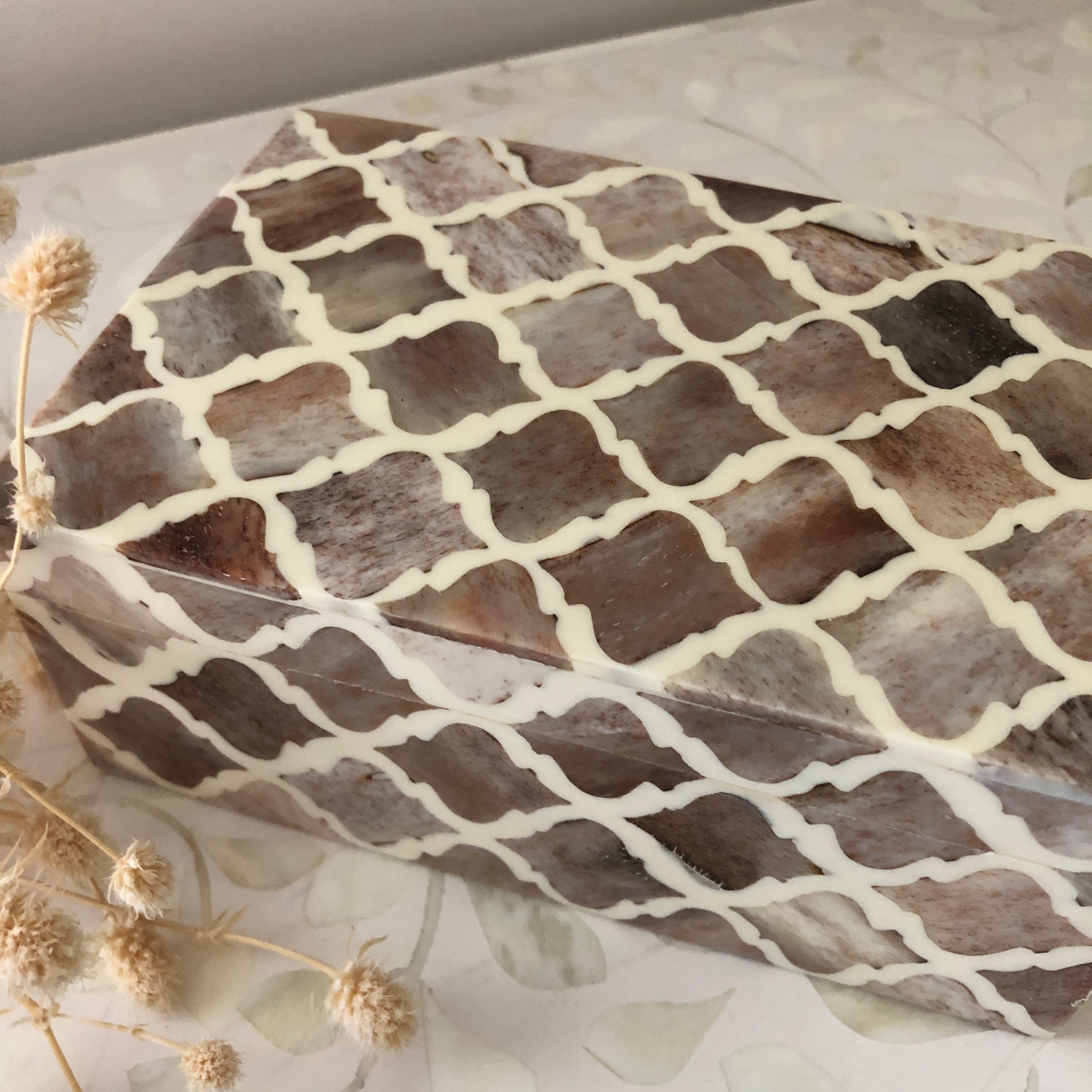 Bone Inlay Box in Mocha Marrakech Pattern