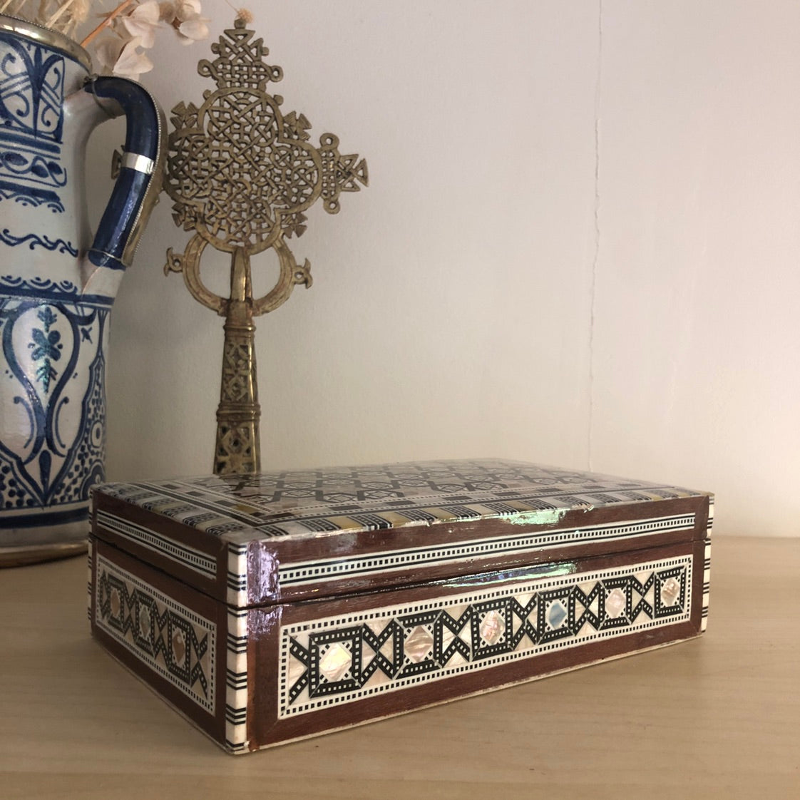 Mother of Pearl Inlay Bedside Cabinet in Grey - WS#1
