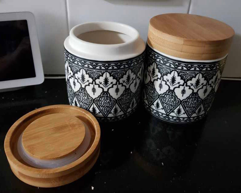 Moroccan Style Ceramic Cannister in Black/White