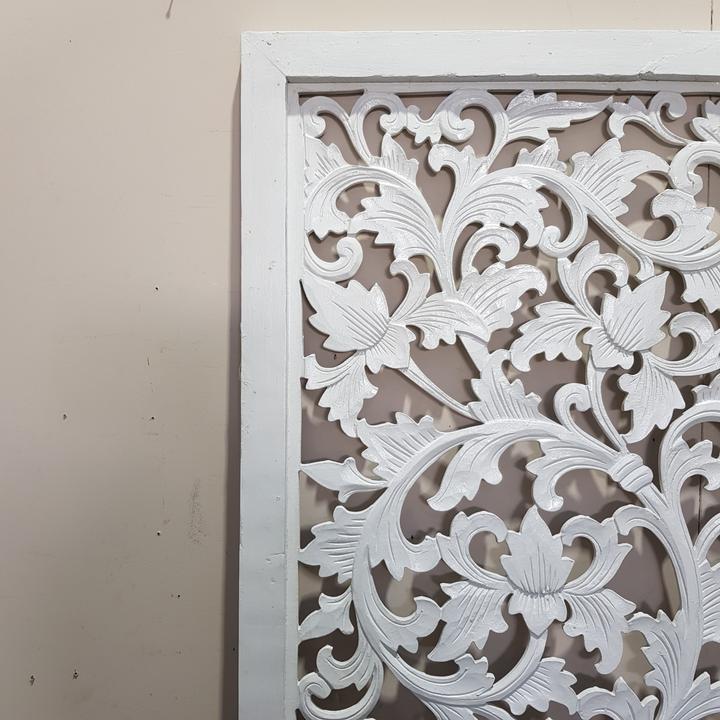 Carved Rectangular Cutout Bedhead in White