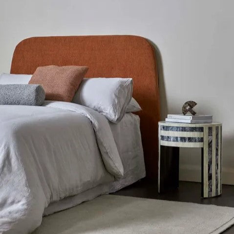 Tapered Upholstered Bedhead in Stone