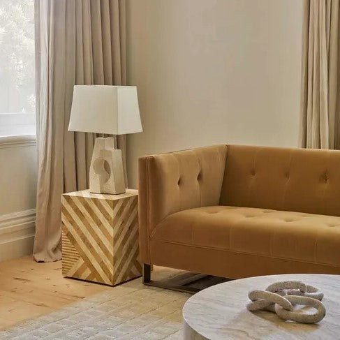 Bone Inlay Chevron Side Table in Natural
