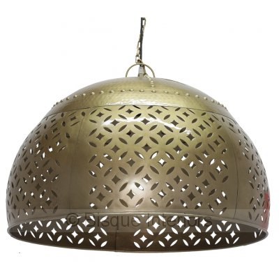 Iron Carved Dome Pendant with Rivets in Brass