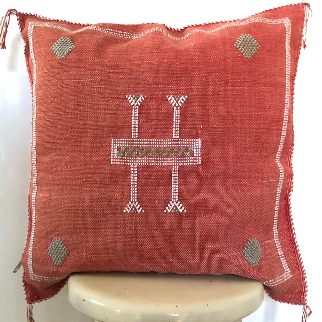 Genuine Moroccan Cactus Silk Pillow in Burnt Orange