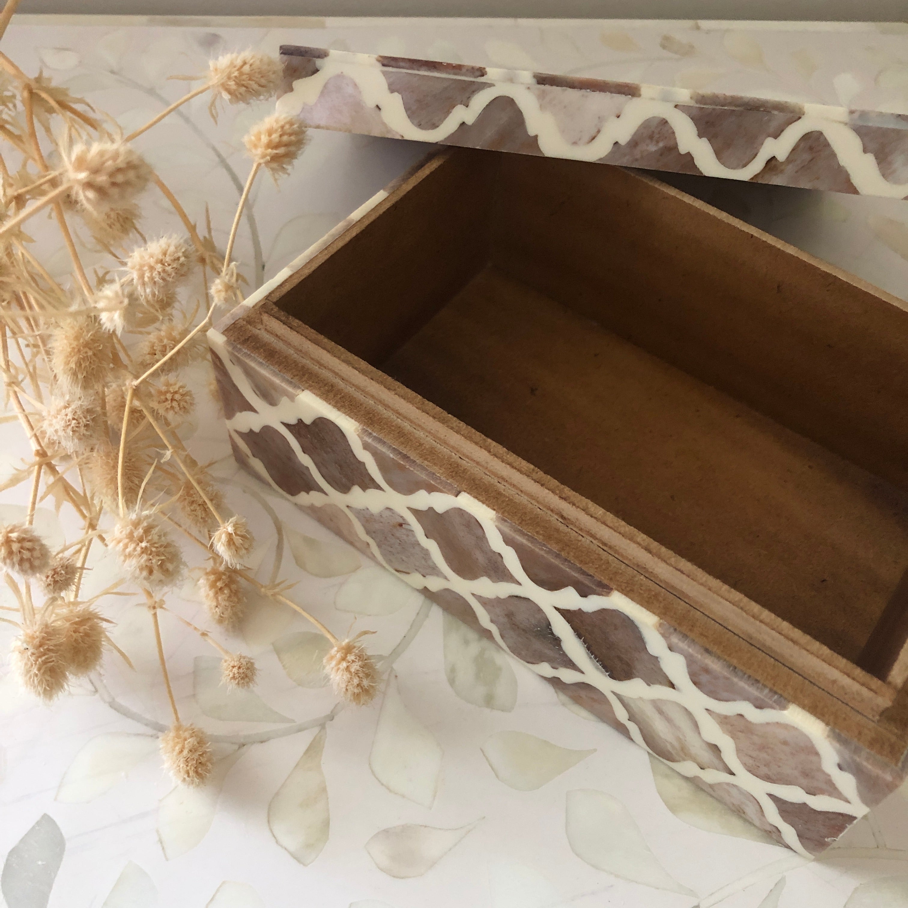 Bone Inlay Box in Mocha Marrakech Pattern