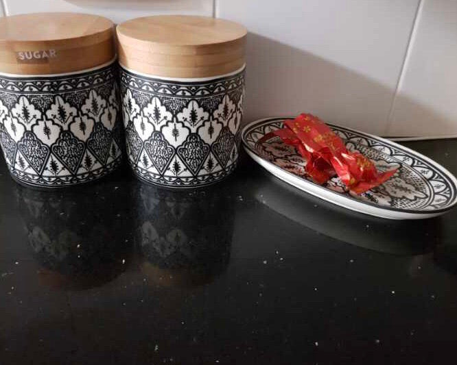 Moroccan Style Ceramic Cannister in Black/White