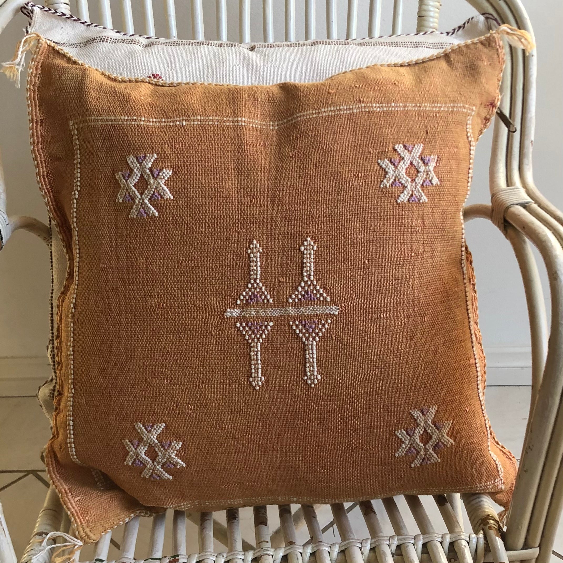 Genuine Moroccan Cactus Silk Pillow in Ochre