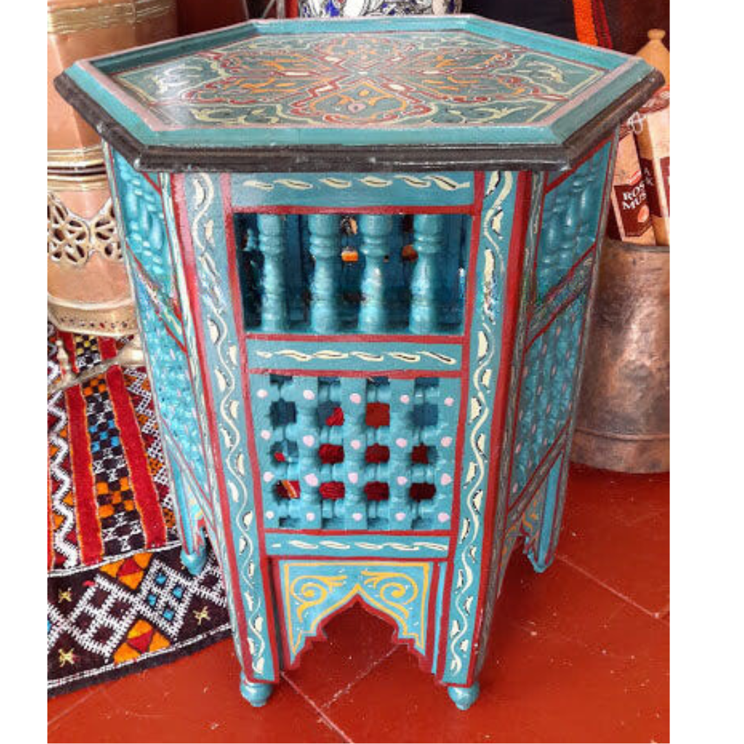 Handpainted Moroccan Octagonal Side Table