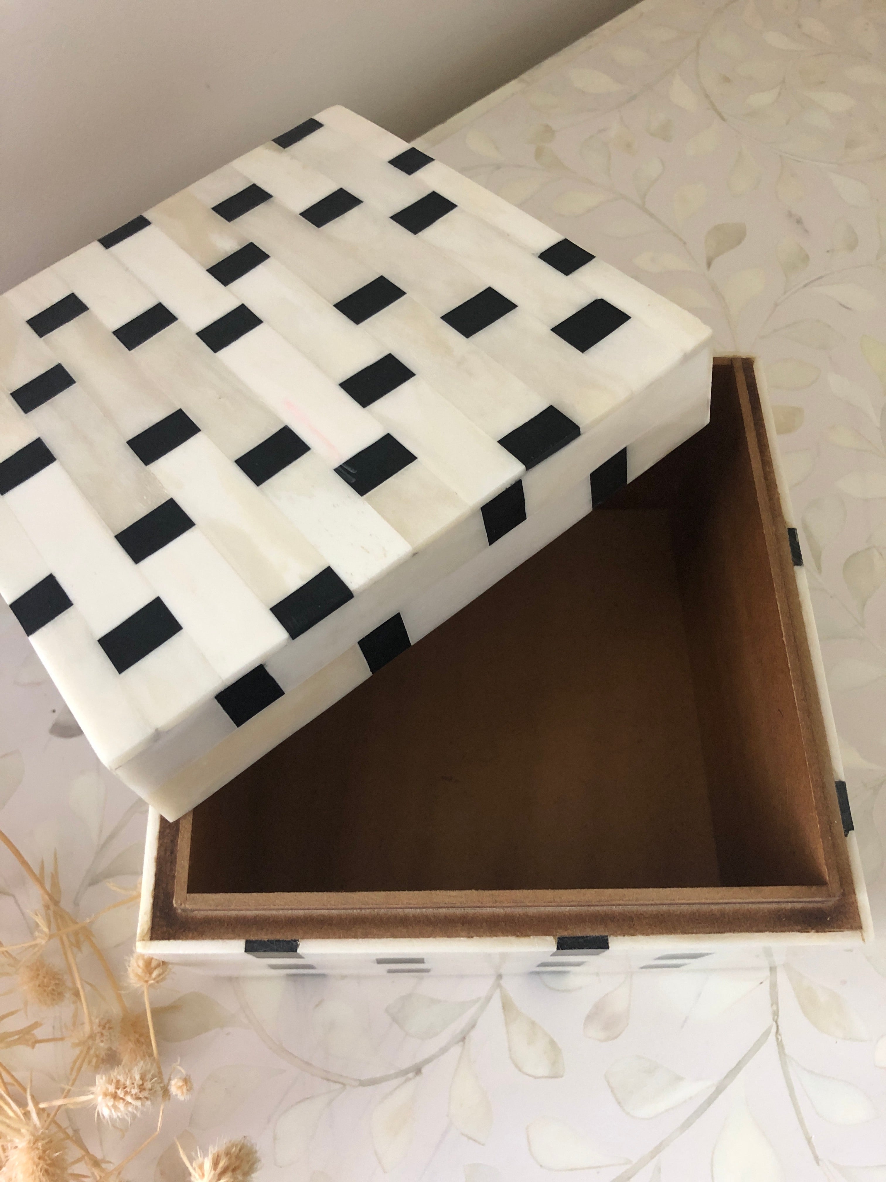 Bone Inlay Box in Black & White Checker