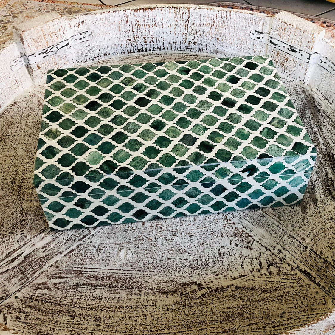 Zohi Interiors Signature Collection : Bone Inlay Large Box in Moroccan /Emerald