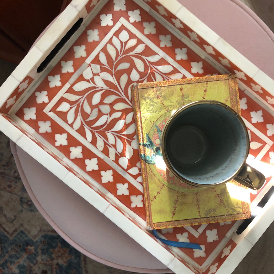 Bone Inlay Rectangular Tray in Ochre