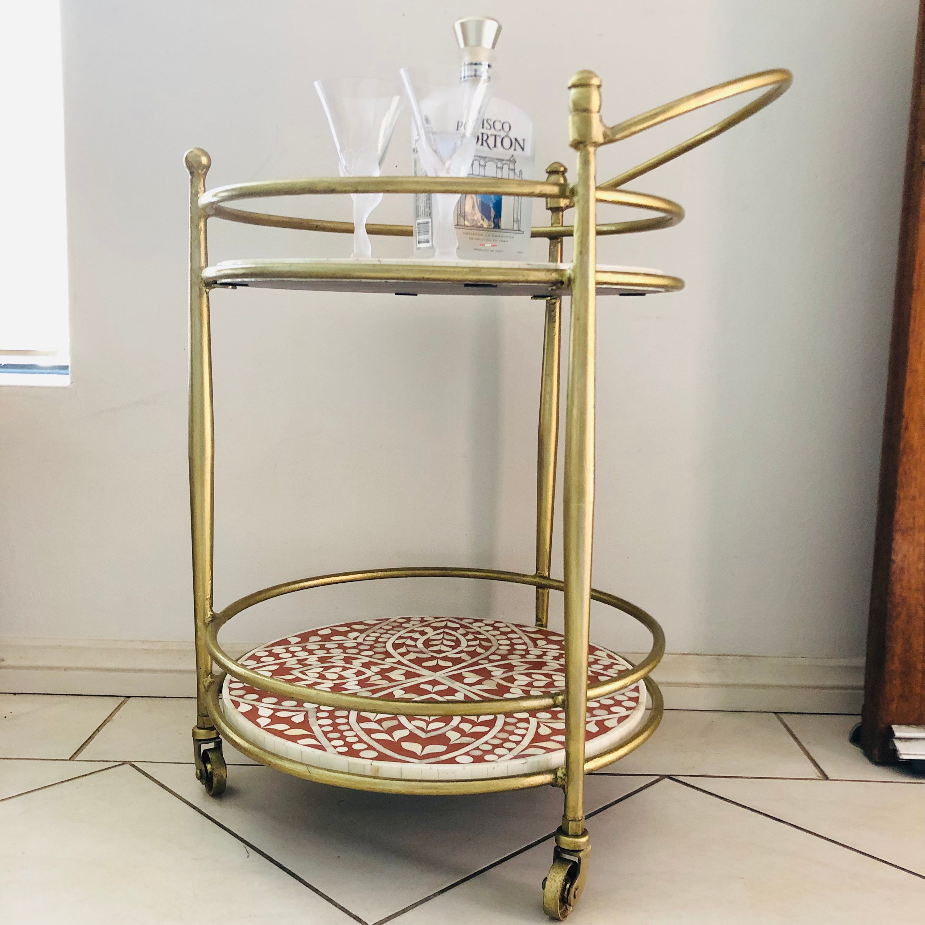 Raji Bone Inlay Drinks Trolley
