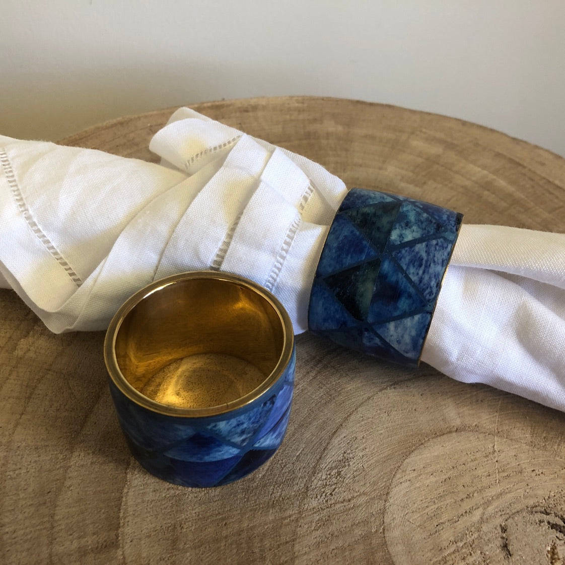 Bone Inlay Napkin Ring in Blue