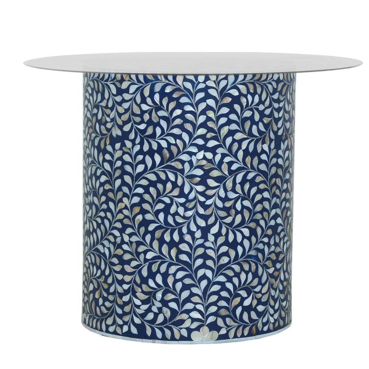 Mother of Pearl Inlay Side Table/Stool in Blue