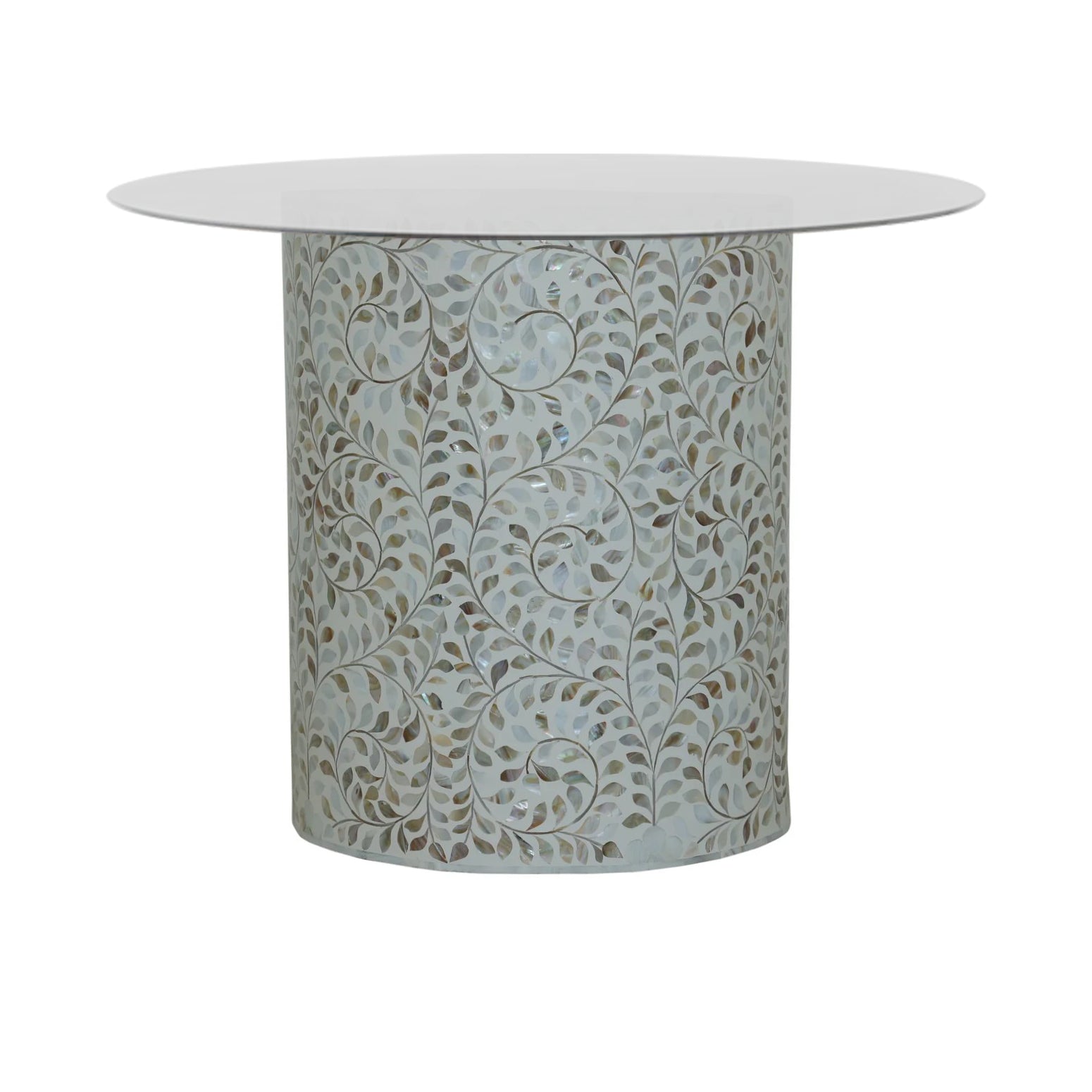 Mother of Pearl Inlay Round Side Table/Stool In White