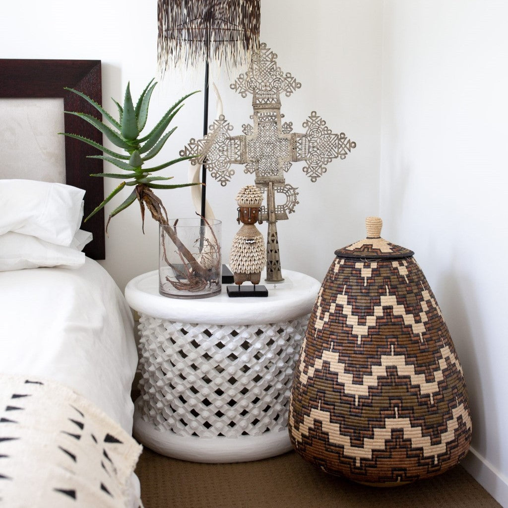 Bamileke Side Table in White