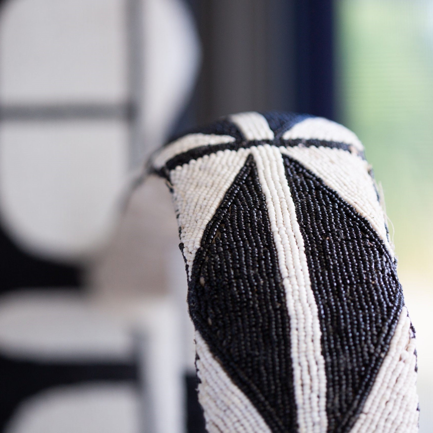 Nigerian Beaded Chair in Black & White