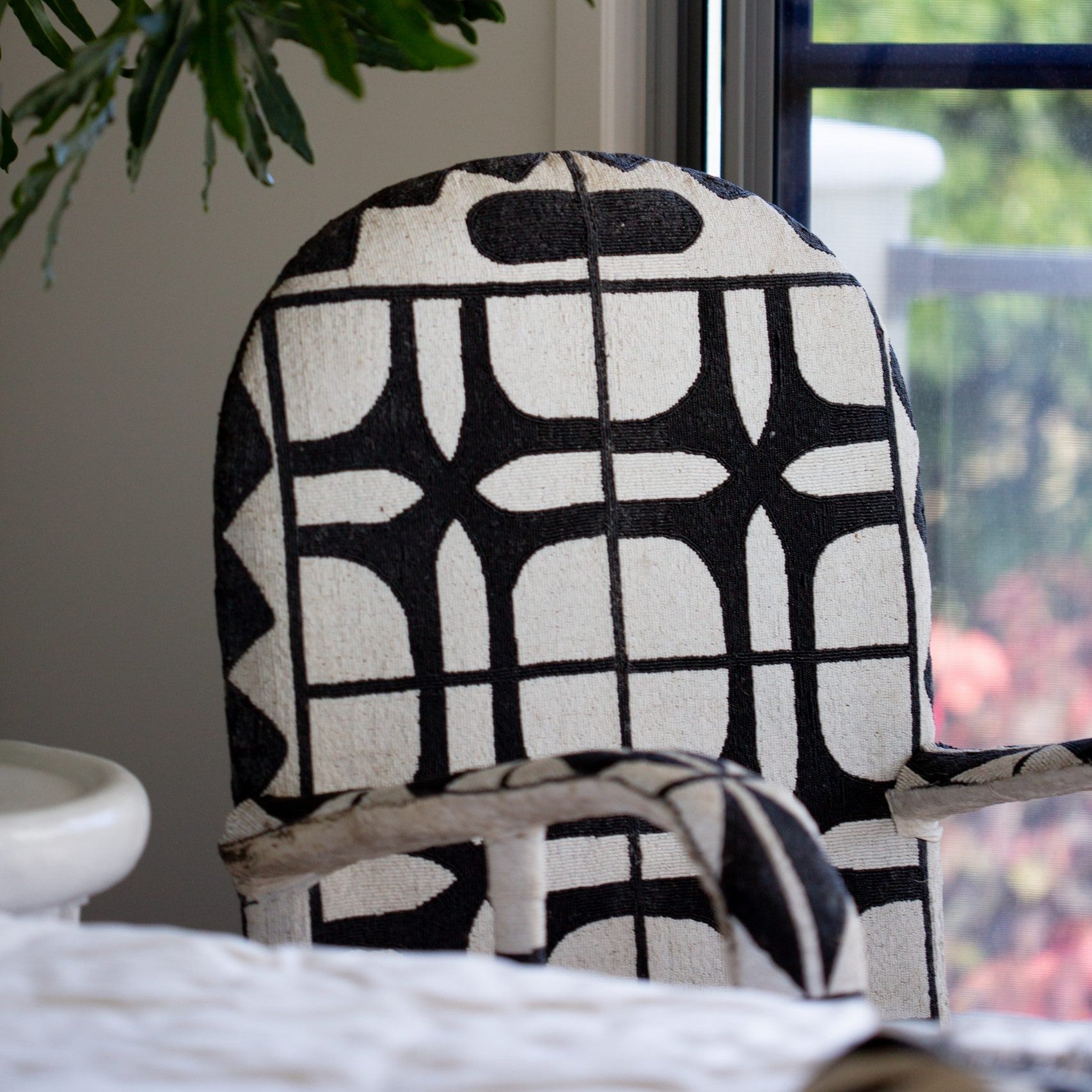 Nigerian Beaded Chair in Black & White