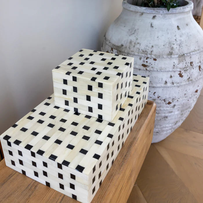 Bone Inlay Box in Black & White Checker
