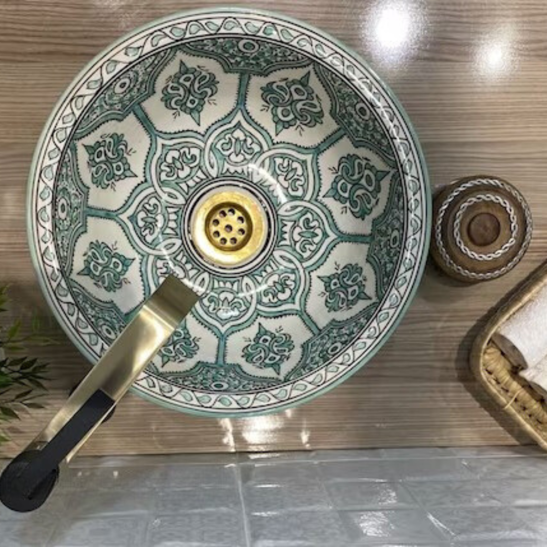 Safi Ceramic Basin in Seagreen