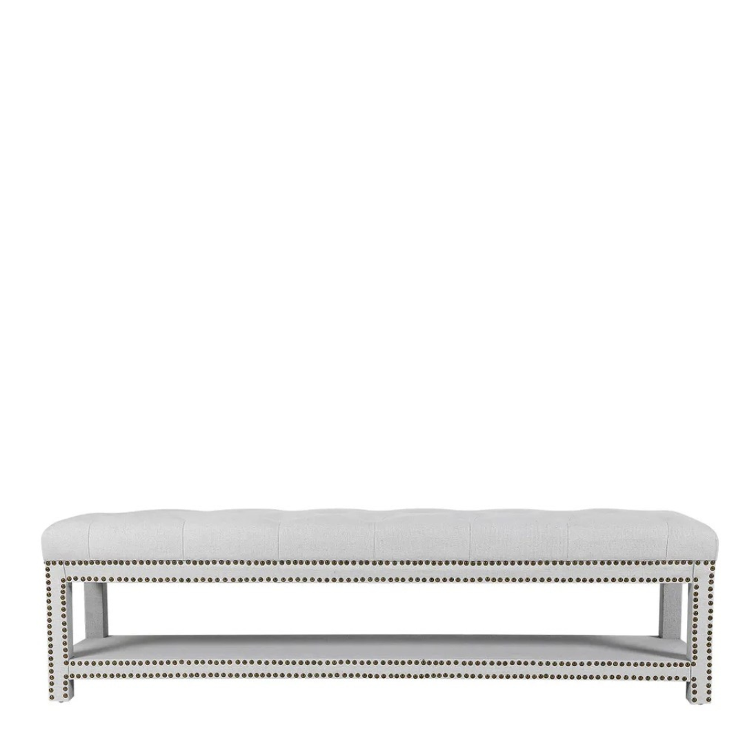Serena Tufted Bench Ottoman in Cool Grey Linen - Clearance