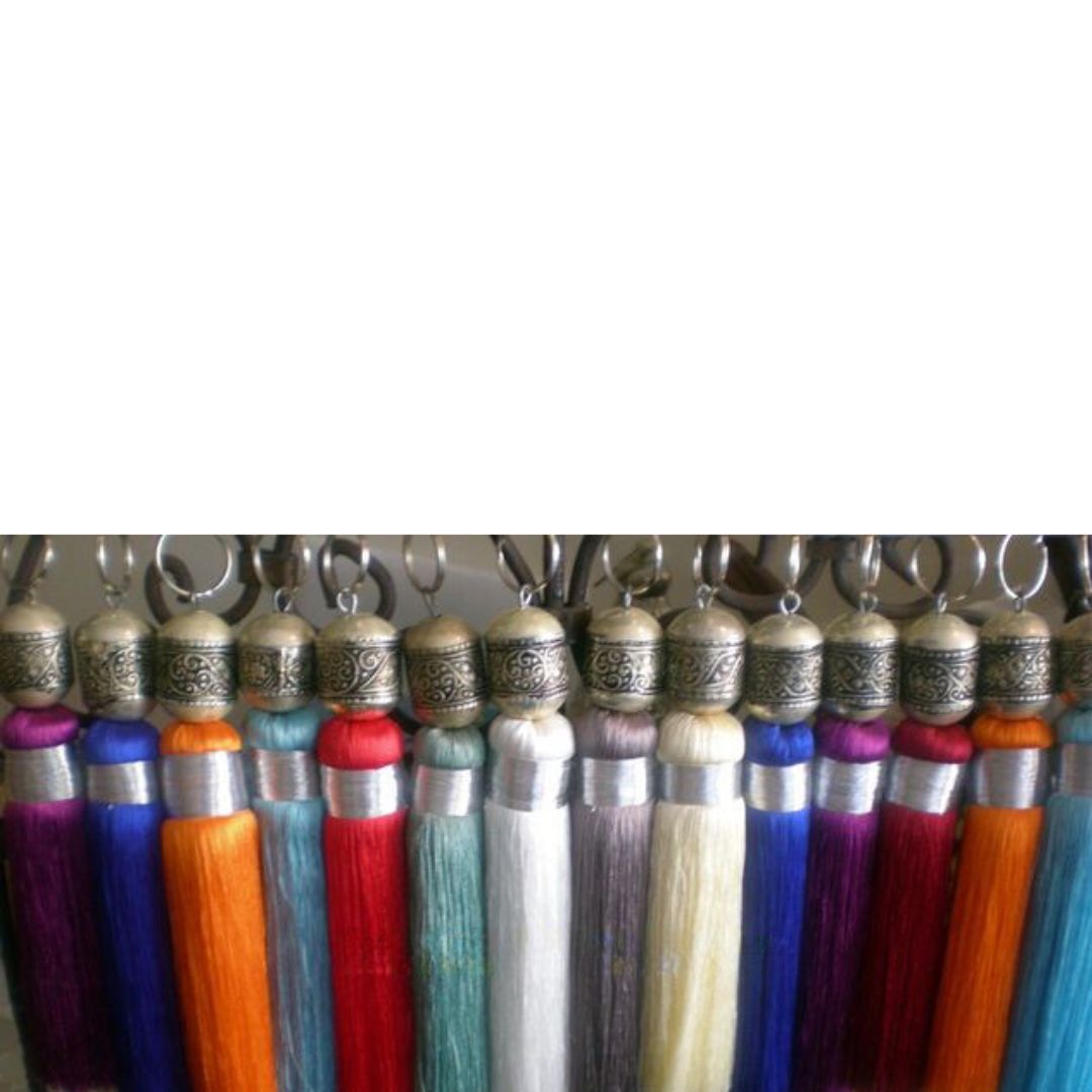 Moroccan Cactus Silk & White Brass Curtain Tie Back